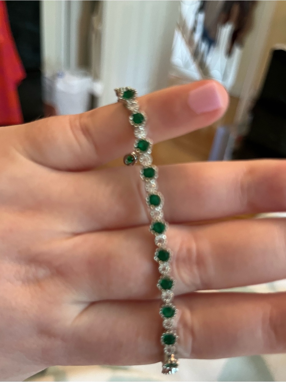 Emerald Green Tennis Bracelet - Stainless Steel - Picture 3 of 6